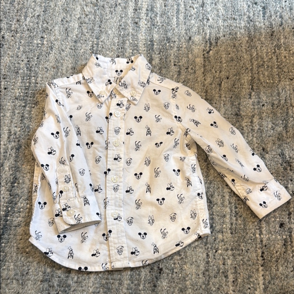 Janie and Jack White and Black Button Down Shirt with Iconic Print